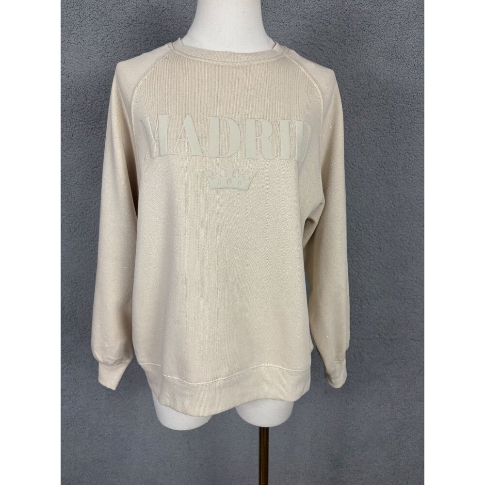 Planet Heart Oatmeal XS Madrid Graphic Fleece "Glitter" Sweatshirt  Cream NWT's